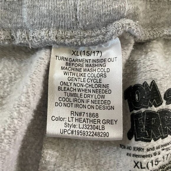 Womens Tom and Jerry Sweat Pants Gray Embroidered Characters XL 15 17 u - Picture 10 of 11